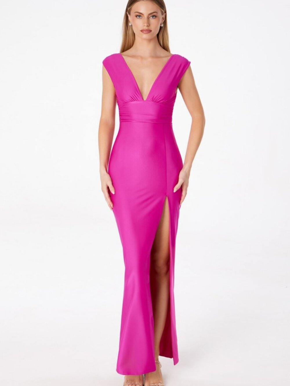NEW FUCHSIA Evening Gown Floor Length Formal Elegant Stunning T5000